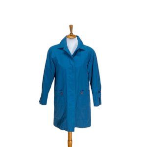 London Fog Short Rain Trench Coat Teal Size 6 Vintage 90’s Quiet Luxury Coastal